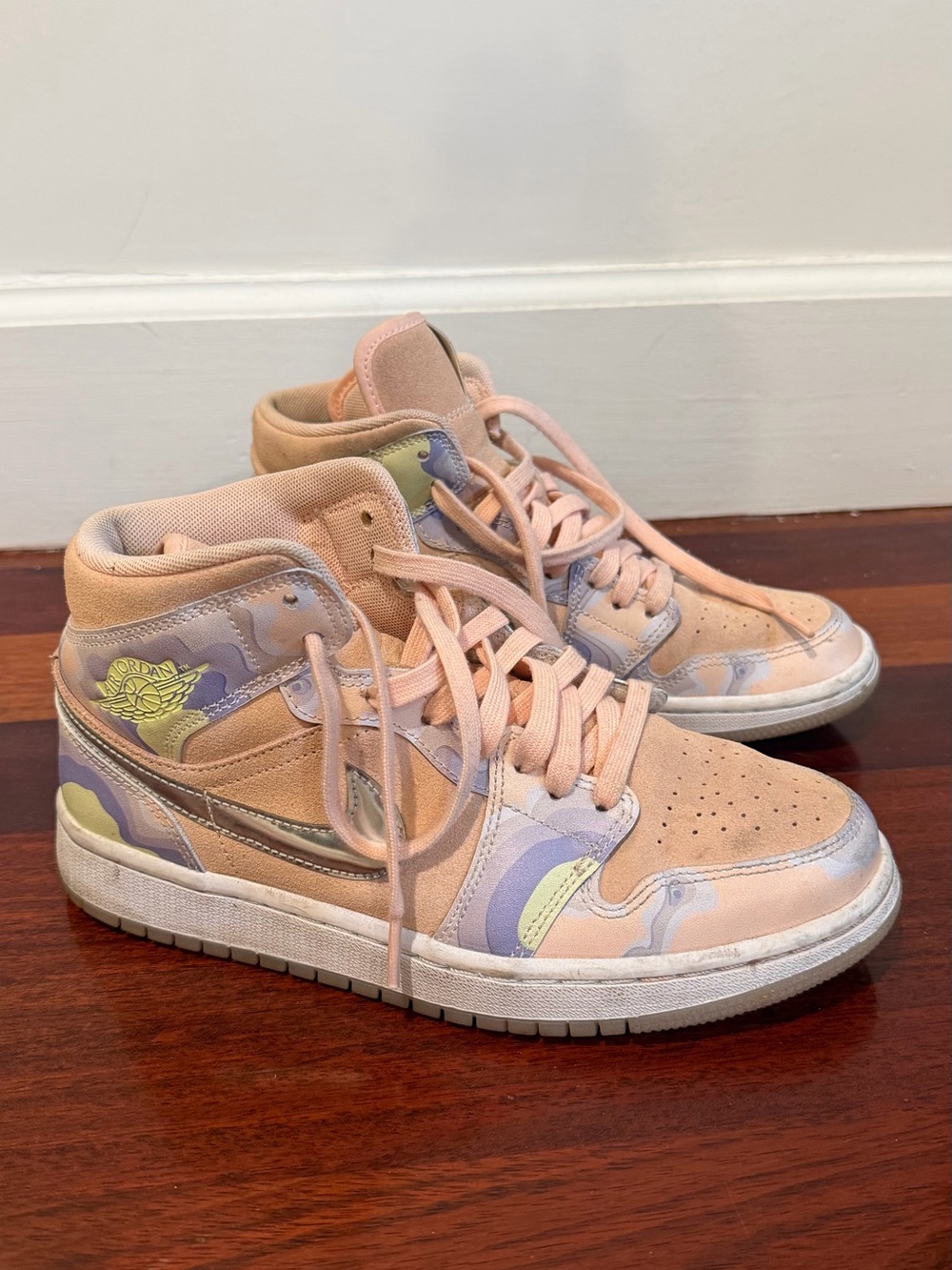 Nike Air Jordan High-Top Sneakers - Peach, Lavender & Pale Yellow